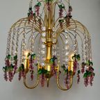 Vintage Murano Kroonluchter Roze Druiven Hanglamp Kristal thumbnail 12