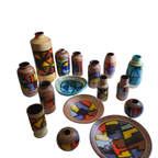 Mid-century Pattern Vetrata Vases And Bowls By Aldo Londi For Bitossi Italy. Black, Blue, Orange thumbnail 2