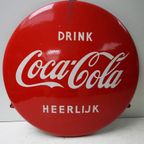 Emaille Reclamebord Coca-cola Ronde Button Van Langcat Bussum thumbnail 2