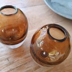 Set Van 2 Mondgeblazen Glas Vazen, Cognac thumbnail 12