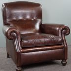 Recent Nieuw Gestoffeerde Oude Engelse Armchair Schapenleer Donkere Kleur thumbnail 2