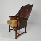 Antieke Leren Armstoel, Engeland Circa 1800 thumbnail 13