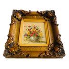 Vintage Handgeschilderd Mini Schilderijtje Olieverf Bloemen Barok thumbnail 2
