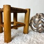 French Stool In Solid Elm And Rattan, 1950 thumbnail 9