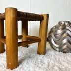 French Stool In Solid Elm And Rattan, 1950 thumbnail 10