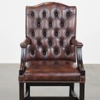 Mooie En Statige, Luxe Donkerbruine Engelse Rundleren Chesterfield Eetkamer/Bijzetstoel thumbnail 3