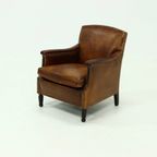 Patinated Sheep Leather Armchair 1950s thumbnail 9
