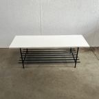 Vintage Salontafel, Wit Houten Blad Op Zwart Stalen Frame. 1970’s thumbnail 2