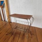 Vintage Jaren 50 Messing En Teak Tafeltje Magazine Rack. thumbnail 2