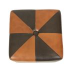Vierkante Poef Skai Kunstleder Bruin Camel Patchwork 41cm thumbnail 5