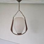 Vintage Scandinavische Teak En Glas Hanglamp. thumbnail 9