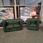 Chesterfield Brighton Antiek Groen – 1+2+3-Zits Bankset Met Salontafel thumbnail 10