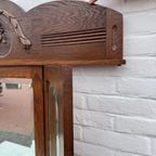 Antiek Eiken Wastafel, Kaptafel Of Commode Met Wit Marmer Blad En Spiegelopstand thumbnail 5