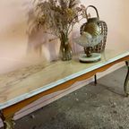 Vintage Beige Marmeren Salontafel Met Messing Poten thumbnail 5