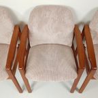 3 Vintage Deense Teakhouten Stoelen Roze Ribstof Nieuwe Stof thumbnail 6