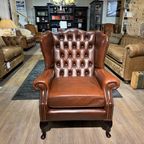 Prachtige Engelse Chesterfield Oorfauteuil Rood Bruin thumbnail 2