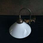 Vintage - Wandlamp - Messing - Opaline Kap - Beweegbare Kap thumbnail 8