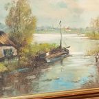 Antiek Xl Olieverf Schilderij Op Linnen thumbnail 2