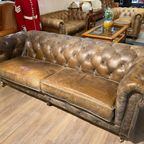 Stoere Chesterfield 3 Zits Bank In Vintage Taupe Bruin Leder thumbnail 6