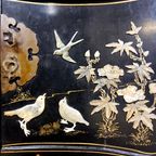 Vintage Chinese Lakkast Vogels Bloemen (speksteen) Bohemian Kast / Oosterse Kast / Aziatische Kast thumbnail 13