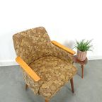 Stoffen Fauteuil Met Houten Leuning En Bladeren Vintage thumbnail 4