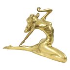 Art Deco Stijl Beeld Elegante Naakte Vrouw Massief Messing thumbnail 3