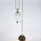 Art Deco - Opaline - Messing - Hanglamp - Pendellamp Met Katrol - 1E Kwart 20E Eeuw thumbnail 4