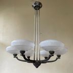 Hanglamp Jaren 40 Pendel Verzilverd 6 Arms Getrapte Glazen Kelken thumbnail 3