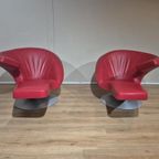2x Leolux Parabolica Fauteuils - Rood - Leder - Design -zgan thumbnail 21
