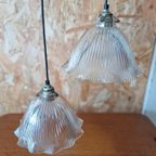 Vintage Plafoniere, Plafond Lamp, Helder Reliëf Glas thumbnail 7