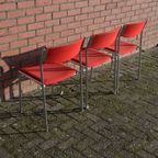 3 Stoelen Stapelbaar Metalen Crhoom Frame Met Rode Bekleding thumbnail 4