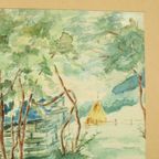 Aquarel José Wolff Kunst Schilderij Houten Barok Stijl Lijst 1924 thumbnail 8