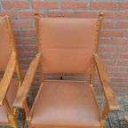 Eiken Armstoelen Met Bruin Leren Bekleding 4 Stuks thumbnail 7