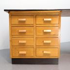 Groot Vintage Dubbelzijdig Bureau Eiken thumbnail 9