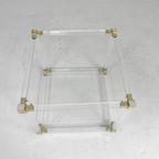 Hollywood Regency Salontafel Plexiglas, Glas, Messing, Jaren 70 thumbnail 7