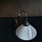 Vintage - Wandlamp - Messing - Opaline Kap - Beweegbare Kap thumbnail 6