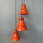 Oranje West-Duitsland Keramische Cascade Kroonluchter Met Drie Hanglampen thumbnail 8