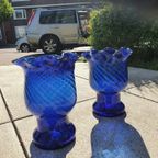 Large Vintage Spanish Cobalt Blue Glass Vases, Height 43 X Deep 35, Set Of 2. thumbnail 9