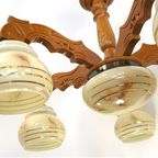 Hanglamp Gemarmerde Glazen Bollen Houten Frame Kroonluchter thumbnail 9