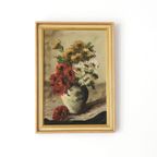 Vintage Schilderij Vaas Met Bloemen Olieverf Op Linnen, J. Vos thumbnail 2