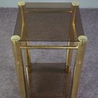 Goudkleurige Hollywood Regency Rookglazen Bijzettafel, Zuil thumbnail 3