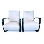 Set Of Unique Vintage H-269 Chairs By J. Halabala, Refurbished In White Boucle thumbnail 6