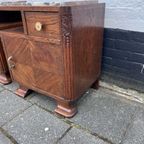 Art Deco Set Nachtkastjes Met Rood / Grijs Geaderd Marmer Blad, 55 Cm Hoog thumbnail 10