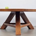 Brutalist Rond Massief Eiken Salontafel 1960 Tripod Vintage thumbnail 9