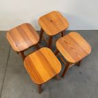 Set Van 4 Vintage Grenen Krukken, Scandinavisch Design, 1970'S thumbnail 5