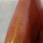 Set Van 2 Cognac-kleurige Rundleren Clubfauteuils En Hocker In Engelse Stijl thumbnail 5