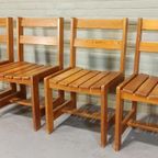 Set Van 4 Vintage Massief Grenen Eetkamerstoelen thumbnail 4