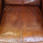 Comfortabele Artdeco Design Armchair/ Fauteuil In Cognac Kleurig Schapenleer Gecombineerd Met Hou thumbnail 7