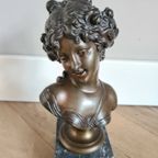 Prachtige Bronzen Buste Van Een Jonge Dame - 19e Eeuw thumbnail 2