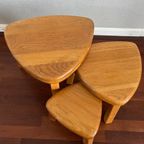 Vintage Brutalist Nesting Set Of Bijzettafels - Massief Blond Eikenhout ‘60/‘70 thumbnail 4